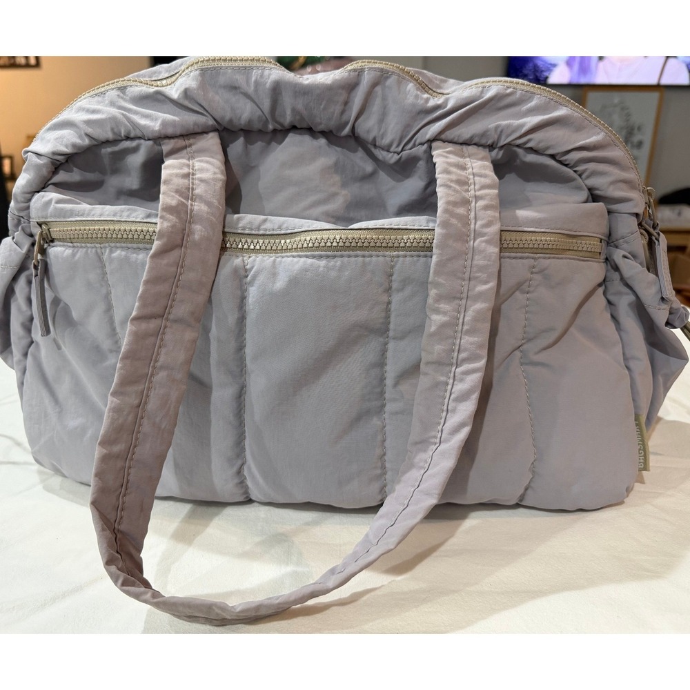 Bagsmart Grey Puffer Tote Bag Quilted Nylon Travel Gym Shoulder Bag with Pockets